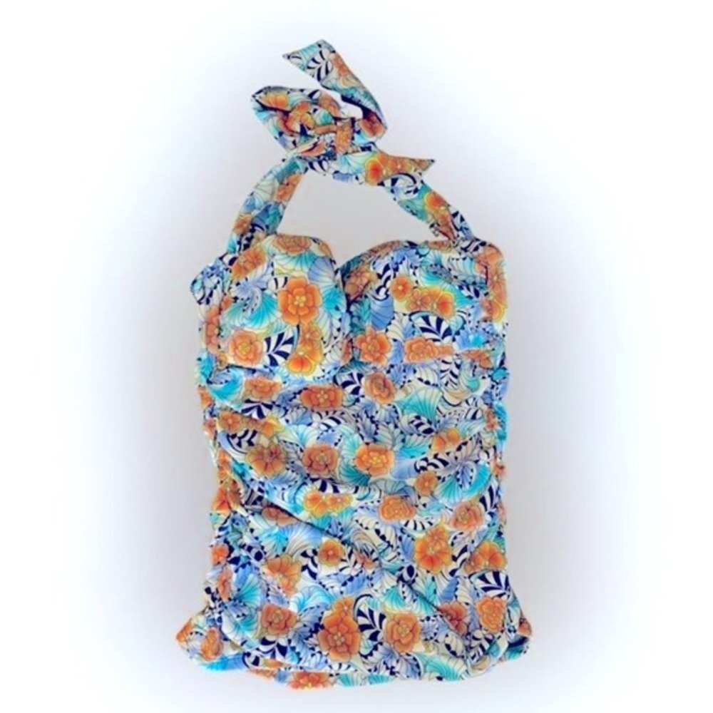 Helen Jon Tankini Top - XS blues, orange , nylon spandex